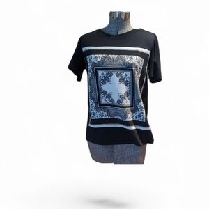 Sandro Black Tee with Intricate Silk Pattern